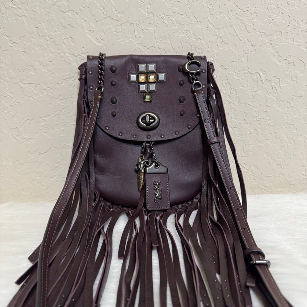 Coach Fringe Saddle Bag With Pyramid Rivets - Picture 2 of 12
